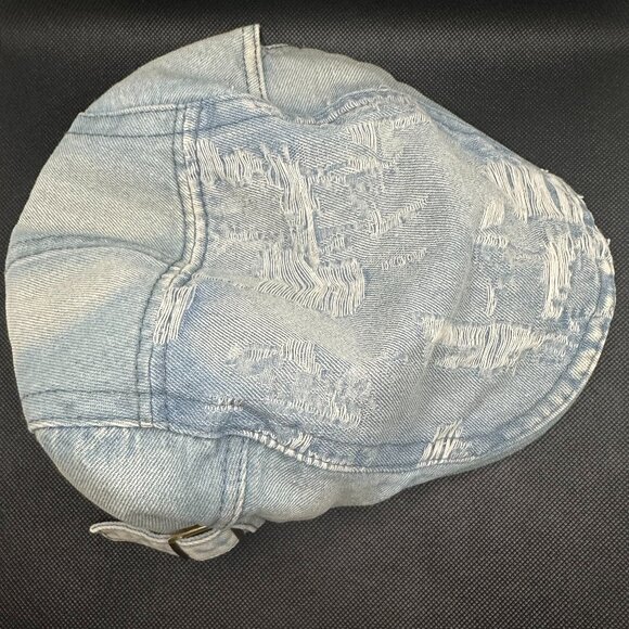 Denim Distressed Adjustable Flat Cap - Picture 2 of 9